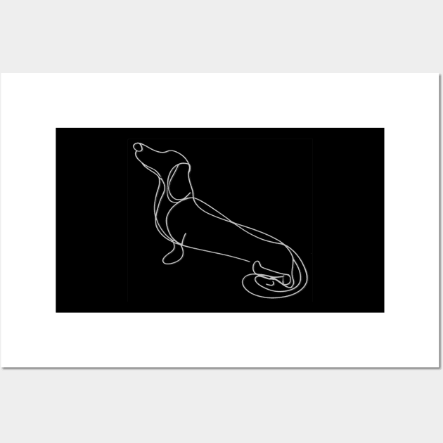 Dachshund Line Art Dog Sitting (WHITE) Wall Art by Long-N-Short-Shop